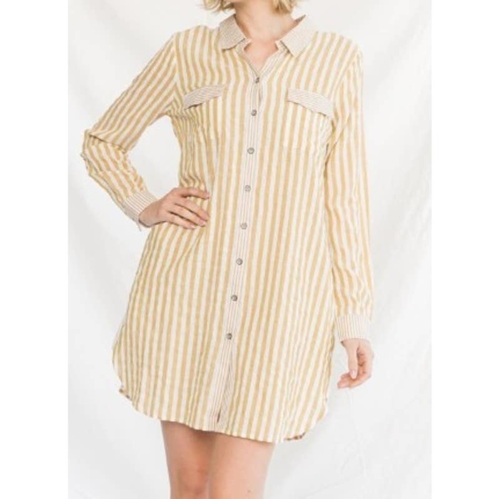 Mystree Womens Tunic Shirt Dress Stripes  Bow Detail Button Front Small Cotton - Picture 6 of 7